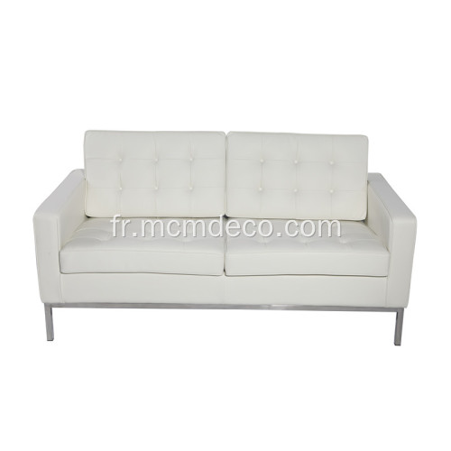 Florence Knoll Blanc Cuir véritable 2 canapé de siège